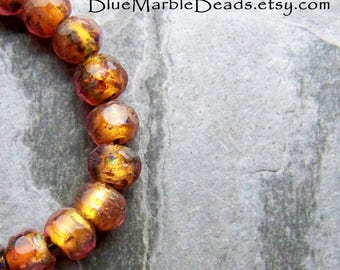 Rare Glass Beads, Vintage Beads, Faceted Beads, Foil Beads, Purple Gold, Topaz Glass, Amber Glass, Multi Colored, Vintage Glass, 20 Beads