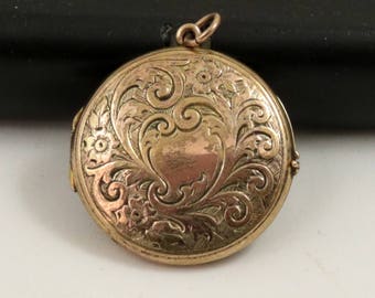 Antique Victorian Edwardian Locket, Gold Filled Engraved Picture Locket