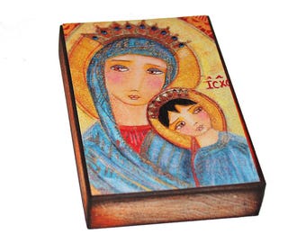 Our Lady of Perpetual Help - Giclee print mounted on Wood (6 x 8 inches) Folk Art by FLOR LARIOS