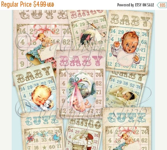 SALE BABY BINGO CARdS Collage Digital Images printable