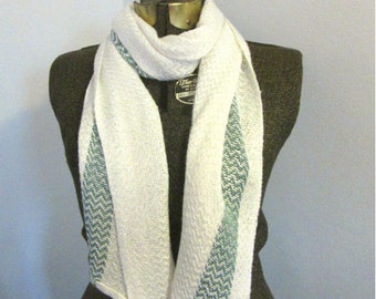 Lulu White and Sea-Green Bamboo Scarf