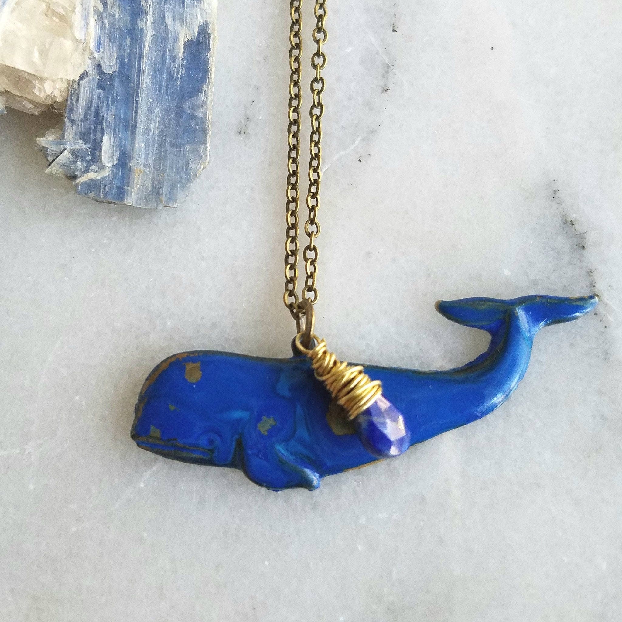 Blue Whale Pendant Nautical Ocean Sea Life Necklace Gold