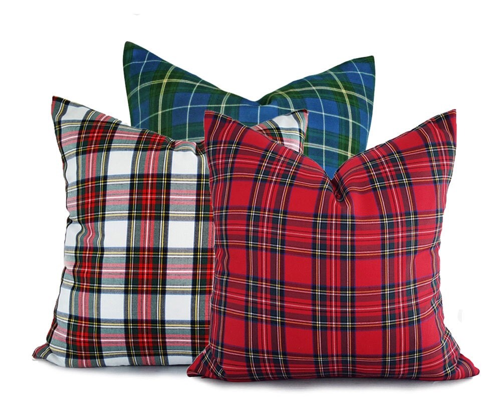 Set of 3 Plaid Christmas Pillows Three Plaid Holiday Pillows