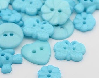 Cyan/Teal Button Mix - Mixed Shapes and Sizes - #BUTTON394