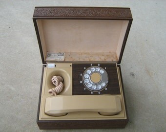 Vintage DECO TEL Wood Box Rotary Dial Personal Desk Telephone - Model 2110 -T