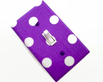 Polka Dots Light Switch Cover - Purple and White Nursery Decor - Girls Purple Switch Plate - Girls Purple Bedroom Decor - Teens Room