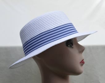 Boater Hat / White Straw Boater Hat / Vintage Inspired Straw Boater Hat / Summer Straw Hat / Retro Style Boating Hat