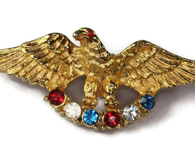 Eagle Pin Red White Blue Rhinestone Patriotic Vintage