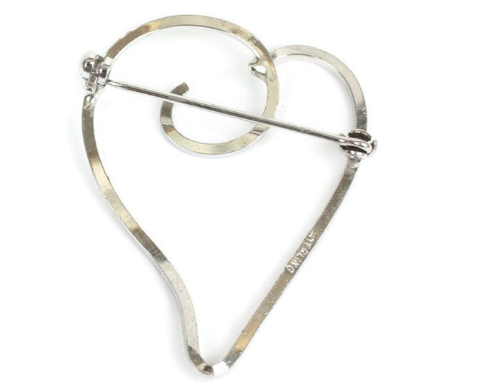Sterling Modernist Heart Brooch Pin Sleek Simple Vintage