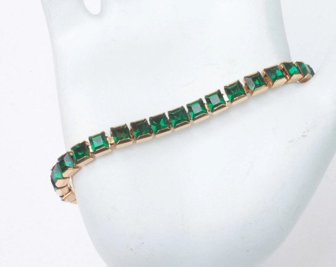 Emerald Green Crystal Line Bracelet Princess Cut Stones Vintage