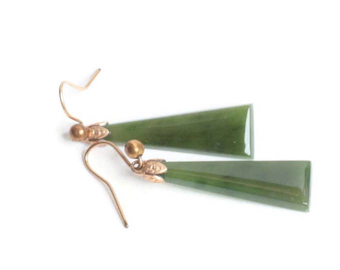 Nephrite Jade Dangle Earrings for Pierced Ears Ear Wires Vintage