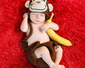 Curious George Baby Crochet Hat And Diaper Cover Newborn Photo Prop