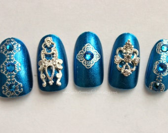 Press On Nails, Bollywood nails, Indian Wedding Nails, Nail Art, 3D Fake Nails, Indian Style, Acrylic Nails, False Nail, Japanese Nail Art