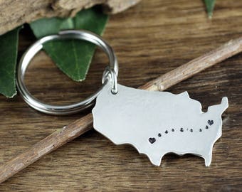 USA Keychain, Long Distance Keychain, Personalized Keychain, Custom Keychain, Gift for Her, Best Friend Gift, Boyfriend Girlfriend Gift