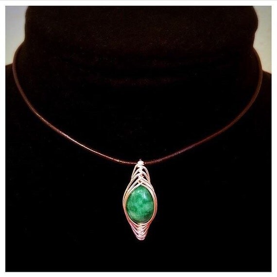 Herringbone Wire Wrapped Gemstone Pendant Choker Necklace