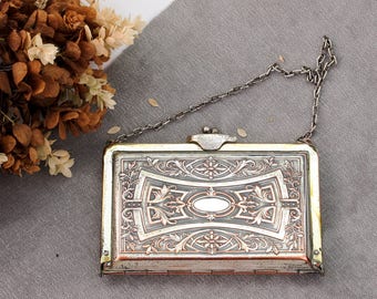 1912 Antique Art Nouveau Purse | Silver on Copper Antique Dance Purse | Edwardian Purse | Antique Purse