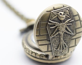 Skeleton Pocket Watch Necklace | Skull Watch Necklace | Long Necklace Watch | Bronze Pocket Watch | Ladies Pocket Watch - WA00042