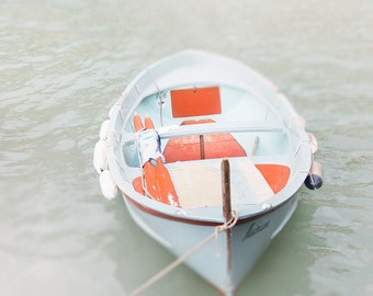 Cinque Terre Art, Italy, Boat Photography, Nautical Wall Art Print, red, light blue, Manarola, Travel Photograph, nursery decor, cottage art