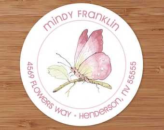 Pink Butterfly Custom Address Labels or Stickers