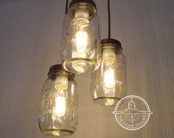 Mason Jar CHANDELIER Light Trio New Quarts