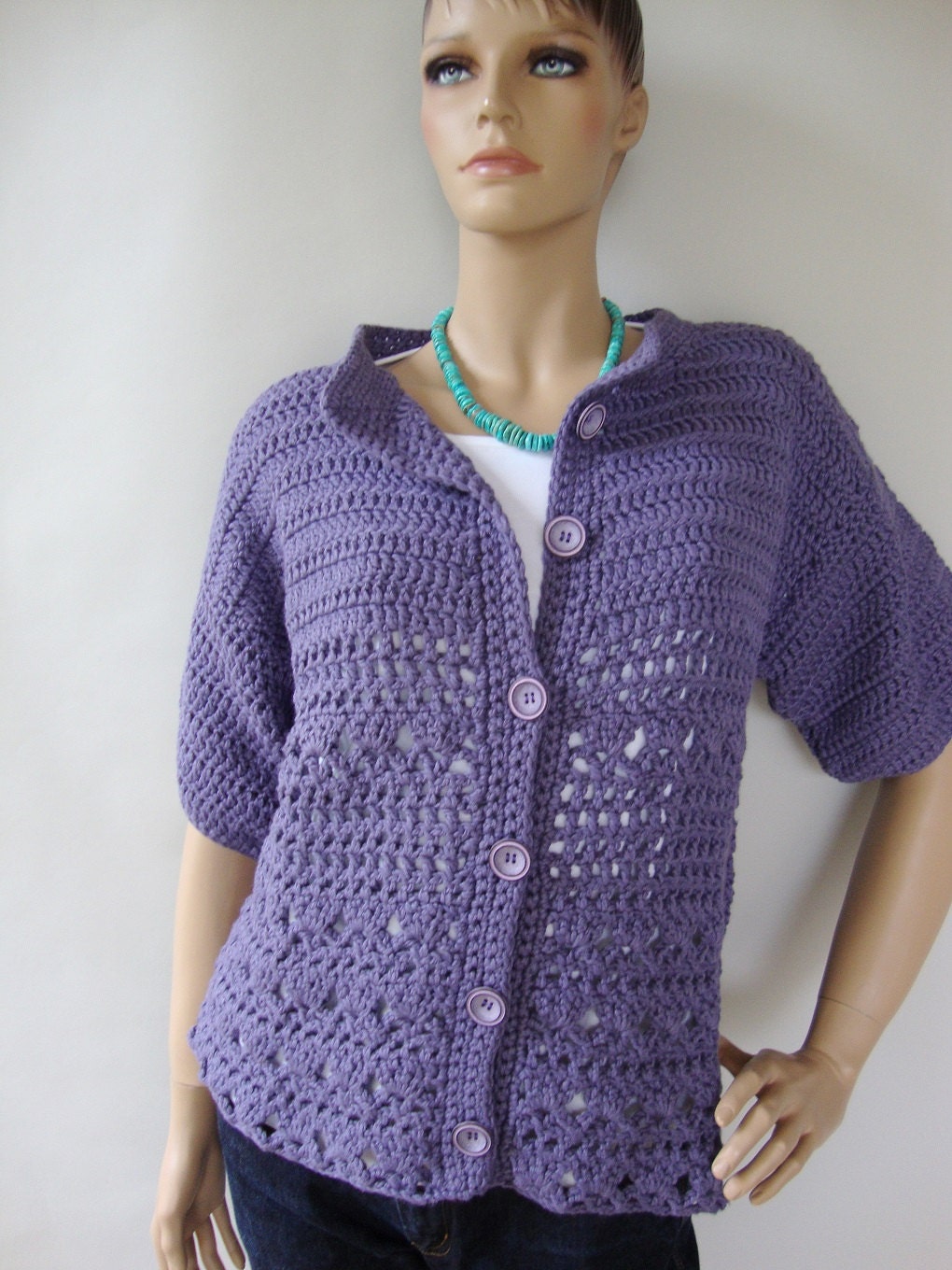 Crochet Sweater Summer Cardigan Blue Cardigan Cotton