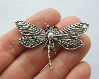 4 Dragonfly connector charms antique silver tone A204