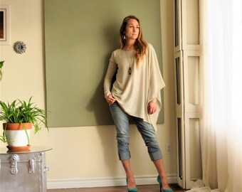 NEW Boho Asymmetric Poncho Sweater OverSized Long Sleeved Tunic Boxy Round Neck Soft Lightweight Knit Maternity - XS - XL - More Colours