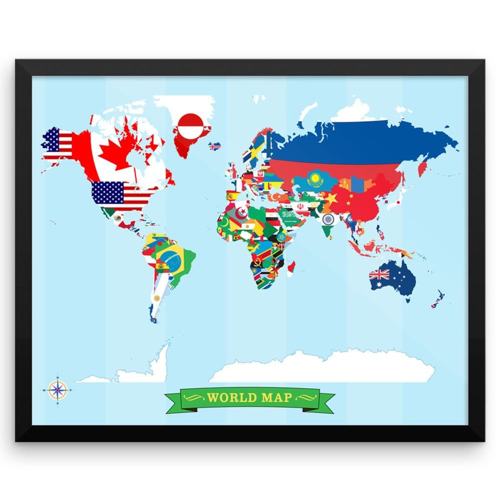 world map with flags wall art print wanderlust by