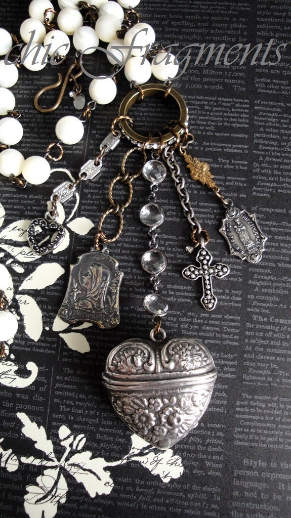 RELIQUARY Antique Heart Rosary Box Necklace. Antique French
