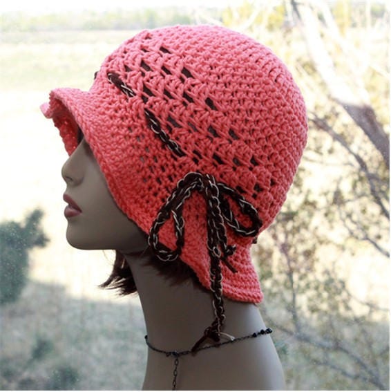 Womens Summer Hat Crochet Cotton Hat Flapper Sun Hat