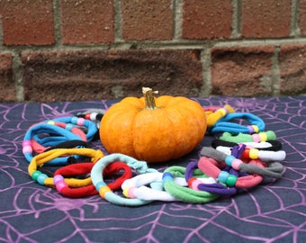 Upcycled Party favor bracelets, treats, treat bag stuffers Adult and kids sizes Teal pumpkin project