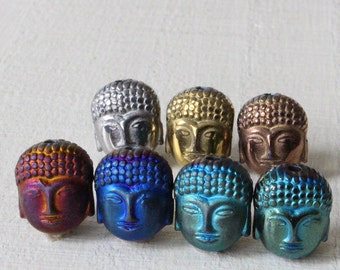 Hematite Buddha Beads - Jewelry Making Supply - Colored Hematite Beads - 9x10mm - 4 beads