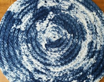 30" shibori Indigo blue braided cotton rug select a size