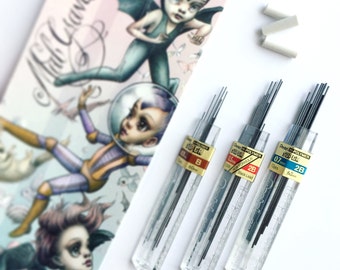 Refill Kit - Replacement Lead and Erasers for the Mab Graves limited edition Alvin Draft Matic mechanical pencils in .03 .05 and .07 sizes