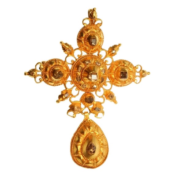 17th Century Table Cut Diamonds Cross in Gold