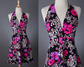 1970s halter mini dress | vintage floral print