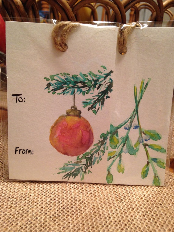 Set of 4 Gift Tags Christmas Holiday Original Hand Painted