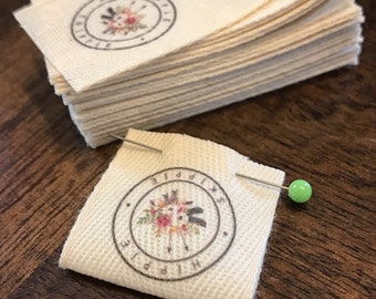 Twill, One and One-Quarter Inch Ribbon, Cut - Flat or Folded, CUSTOM Printed Sew-in Fabric Label (natural and white)