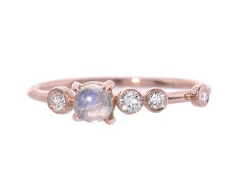 Moonstone Ring, Engagement Ring, Moonstone Diamond Ring, Diamond Cluster Ring, Asymmetrical Ring, Rose Gold Ring, June Birthstone, Nixin
