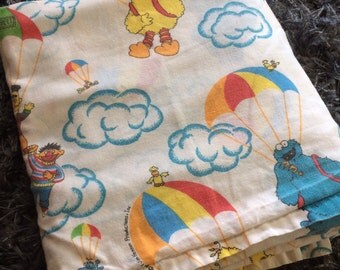 Sesame Street Twin Flat Sheet Parachute Muppets Jim Henson 1991 - Kids Character Linens 90s Kids