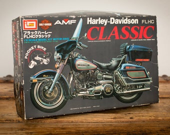 NIB Harley-Davidson FLHC Classic Motorcycle Model Kit, 1/12 Scale, Vintage 80s, AMF Imai Kagaku, New in Box Toy, Pocket Motor-Bike, 1982