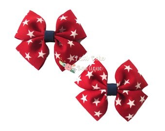 Girls July 4th Hair Bows/Baby Girl Hair Bows/4th of July Hair Clips with Stars/Baby Bows/Baby Hair Bows/Toddler Hair Bows/Pigtail Bows
