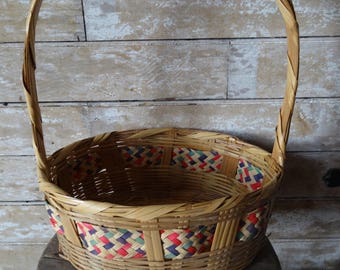 Vintage Retro Easter Woven Basket Sweet Shabby Chic 1950's Oblong