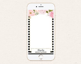 Striped Floral Snapchat Filter | Black White Stripe Snapchat Filter | Snapchat GeoFilter Wedding Baby Shower Birthday |