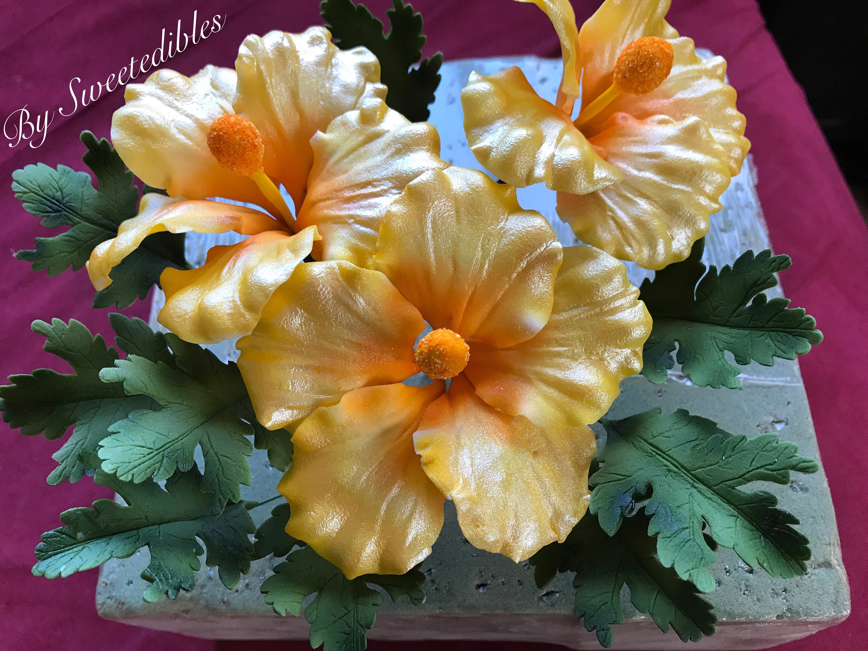 Gum Paste Hawaiian Hibiscus Cake Decorations Yellow Gumpaste