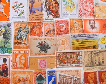 Shades of Orange 100 Vintage Orange Postage Stamps Citrus Tangerine Copper Peach Scrapbooking Wedding Decorations US Worldwide Philately