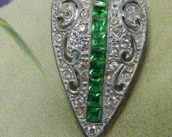 1920s Green & Clear Rhinestone Dress Clip OV41