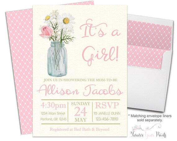Rustic Floral Baby Shower Invitation - Shabby Chic Baby Shower - Rustic Baby Shower - It's A Girl - Country Baby Shower - Girls Baby Shower Il_570xn