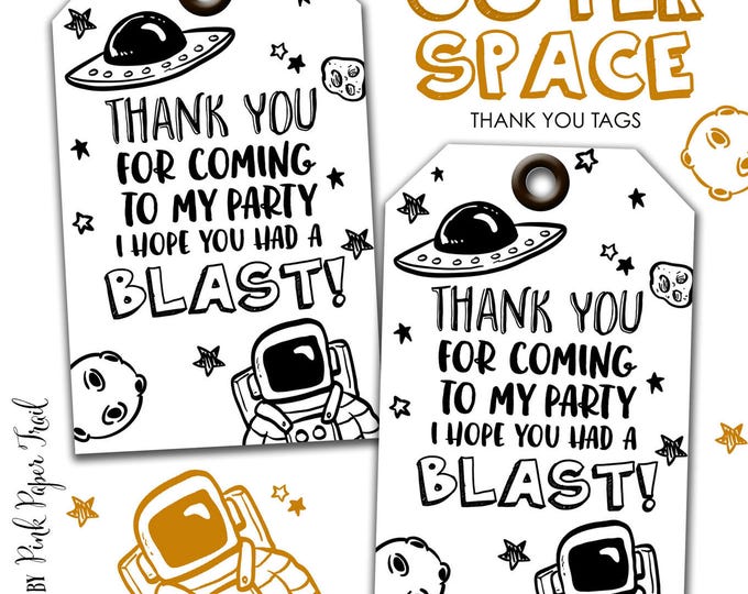 Outer Space Space Ship Astronaut Alien Party Thank You Tags Favor Tags, Out of this World Party Tags, Printable Thank You Tags