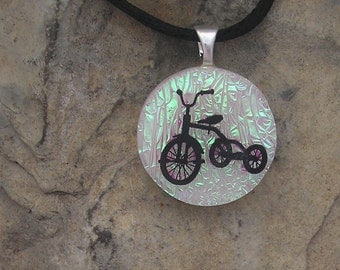 Tricycle Necklace Fused Dichroic Glass Bike Pendant